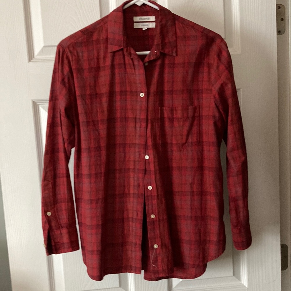 Madewell burgundy Red plaid button down